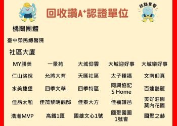 資源回收績優再添生力軍 中市61個單位通過回收分級管理認證