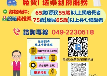 南投縣免費送藥到府服務加碼400萬元　高齡及身障者免奔波安心用藥