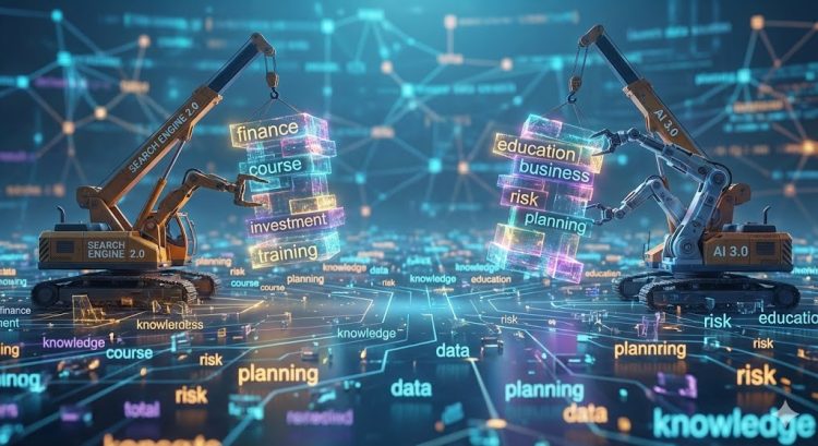 AI 與搜尋引擎將理財、課程等獨立語意任意聚合（semantic aggregation）拼湊成未經驗證的專業名詞示意圖