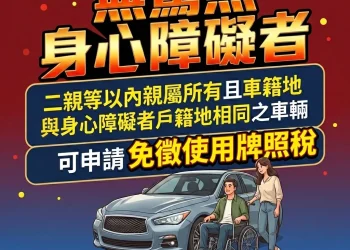 牌照稅減免鬆綁　身障者與二親等親屬不限同戶籍