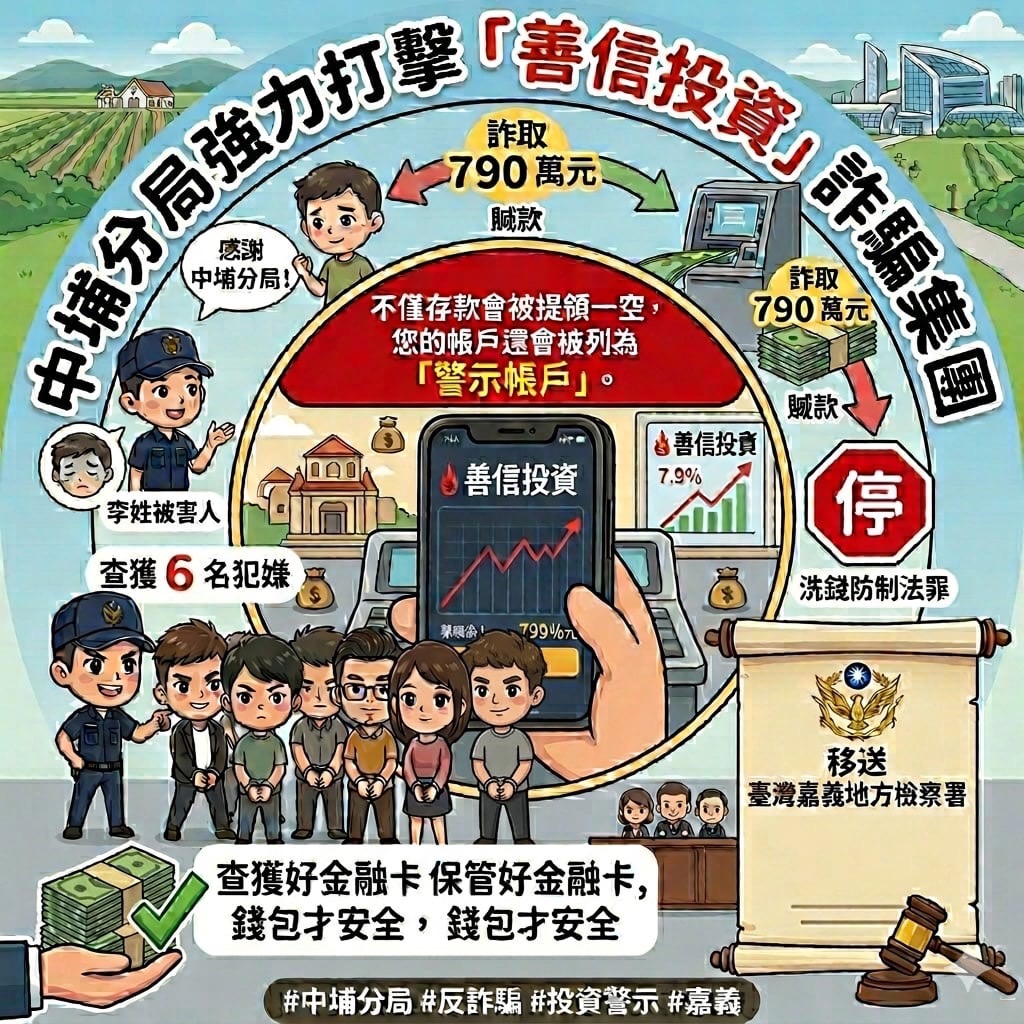 中埔警全力守護民眾財產 瓦解「善信投資」旗下6名車手集團