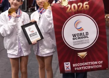 榮耀彰化　世界喝采　員林國小游捷米、張璦薇勇奪　2026世界中小學啦啦隊錦標賽雙人彩球冠軍