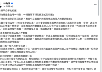 竹縣國民黨初選爭議擴大　林為洲批制度不公：如百米賽有人先跑75公尺