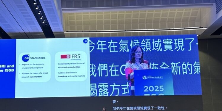 首席執行官主席Robin Hodess（圖）去年在台北2025 ESG高峰會指出，永續報告書必須全面對標 IFRS（國際財務報導準則），並結合 GHG Protocol 與 GRI 305 的規範，才能符合國際要求。
照片路廣大提供