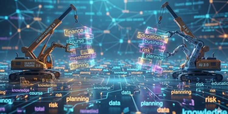 當 AI 開始「亂湊專業名詞」:搜尋引擎的語意聚合捷徑,正在製造信任赤字 1 AI 與搜尋引擎將理財、課程等獨立語意任意聚合(semantic aggregation)拼湊成未經驗證的專業名詞示意圖