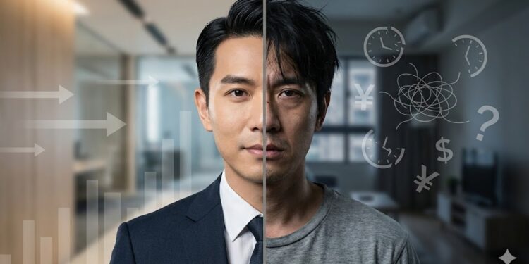 【金融趨勢】為何「理財規劃心理學」正在改變我們理解投資與退休的方式? 1 理財規劃心理學示意圖:同一個人在理性財務決策與內在金錢焦慮之間的衝突