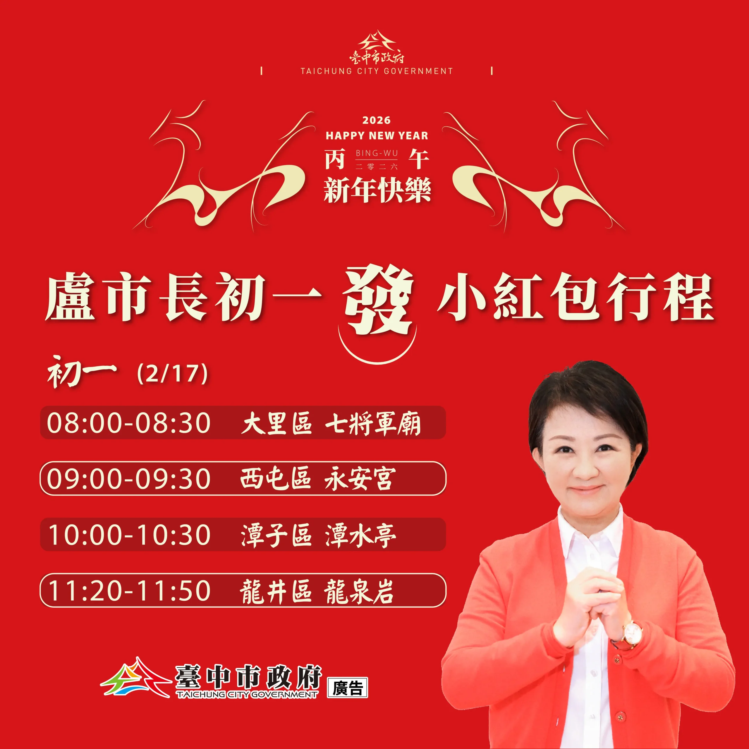 馬到金來討好運! 盧市長大年初一連跑4宮廟發送新春賀歲小紅包 1 馬到金來討好運! 盧市長大年初一連跑4宮廟發送新春賀歲小紅包