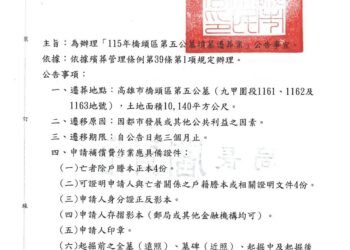 為辦理「115年橋頭區第五公墓墳墓遷葬案」公告事宜。