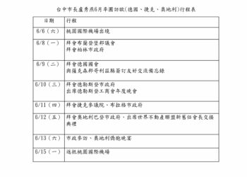 盧市長6/6率團訪歐　「三大主軸」深化民主夥伴情誼