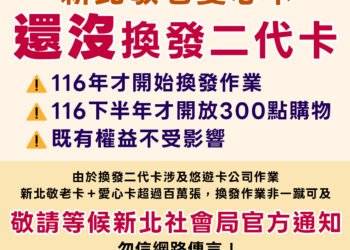 新北敬老愛心卡二代卡還在規劃中　社會局籲請長輩耐心等候