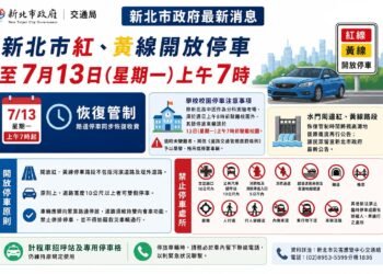 新北市紅、黃線臨時停車　開放至7月13日(一)上午7時