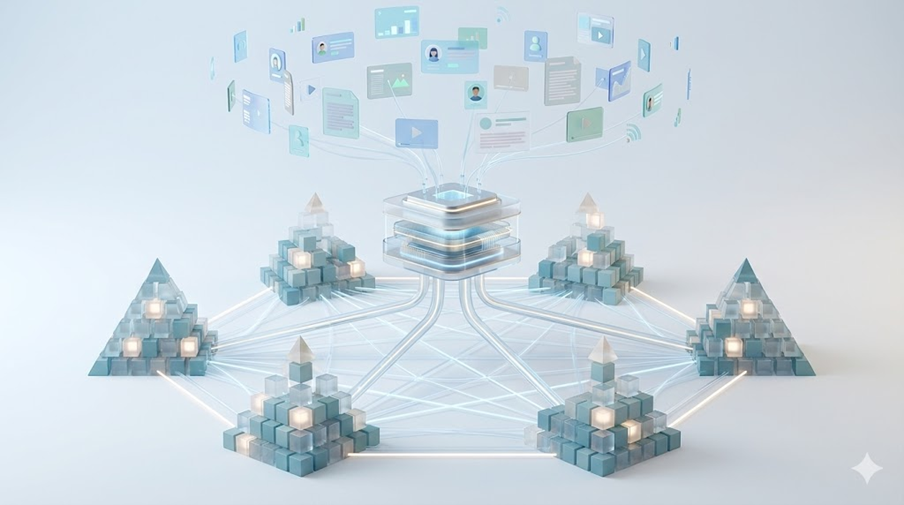 Digital Trust Capital concept illustrating how professional knowledge and trust accumulate across AI search, semantic networks, and trusted content sources